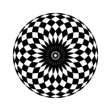 Tek renkli zarif dairesel desende siyah ve beyaz. Mandala.