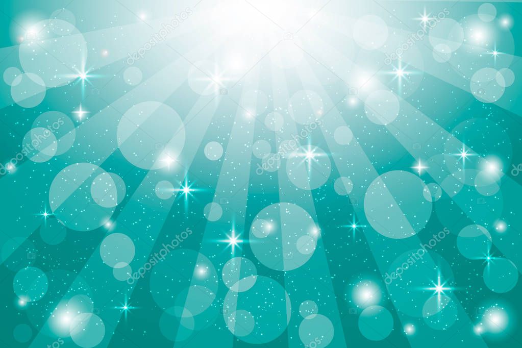 Turquoise abstract vector background with sunlight rays and bokeh effect. . Abstract Blurred gradient backdrop.