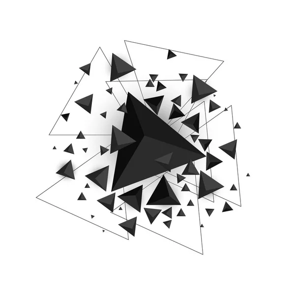 Fondo triangular. Fondo geométrico creativo. Pirámides triangulares tridimensionales negras — Vector de stock