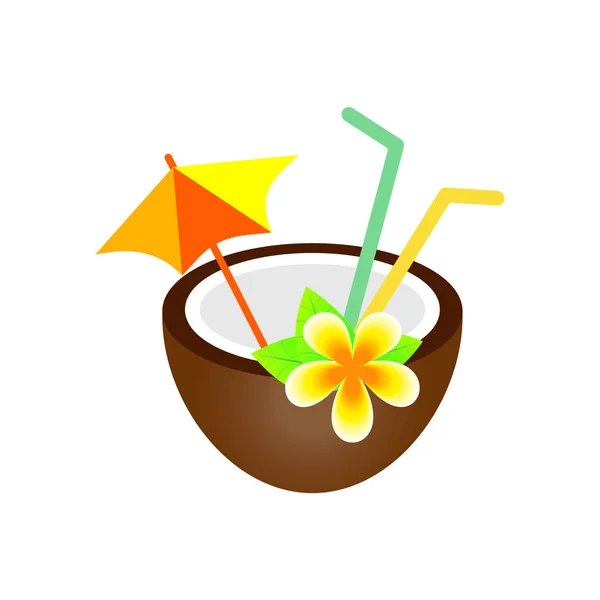 Kokosnoot cocktail vectorillustratie geïsoleerd op een witte achtergrond. Realistische frangipani bloem — Stockvector