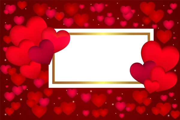 Fondo Día de San Valentín rojo con corazones 3d en rojo. Ilustración vectorial. Lindo banner de amor o tarjeta de felicitación. Lugar para el texto — Vector de stock