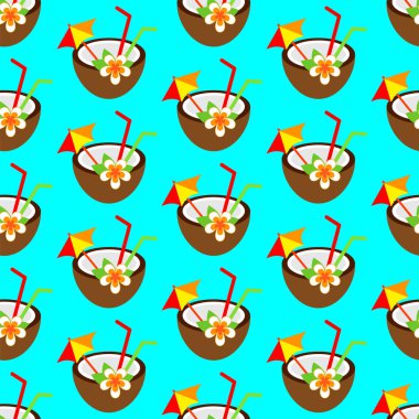 Hindistan cevizi coctail dikişsiz desen vektör illüstrasyon. Tropikal soyut arka plan.