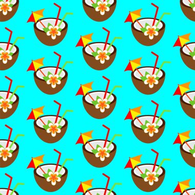 Hindistan cevizi coctail dikişsiz desen vektör illüstrasyon. Tropikal soyut arka plan.