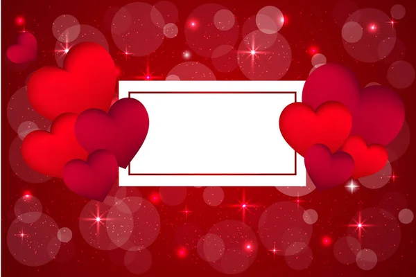 Fond de Saint-Valentin rouge avec des cœurs 3D sur un beau fond bokeh. Bannière d'amour mignon et créatif ou carte de vœux. Place pour le texte . — Image vectorielle