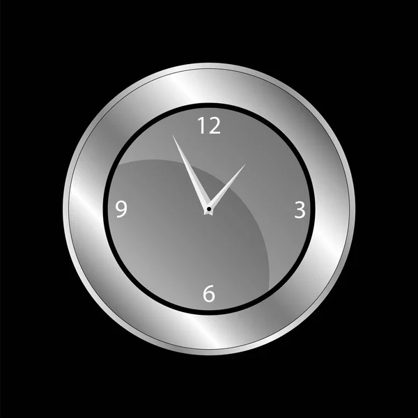 Reloj de plata sobre fondo negro - Ilustración vectorial . — Vector de stock