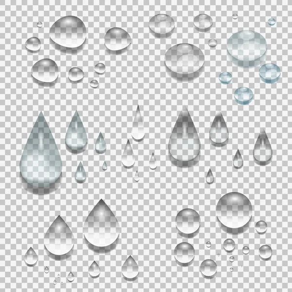 Transparante water druppels van verschillende vormen. Vector — Stockvector