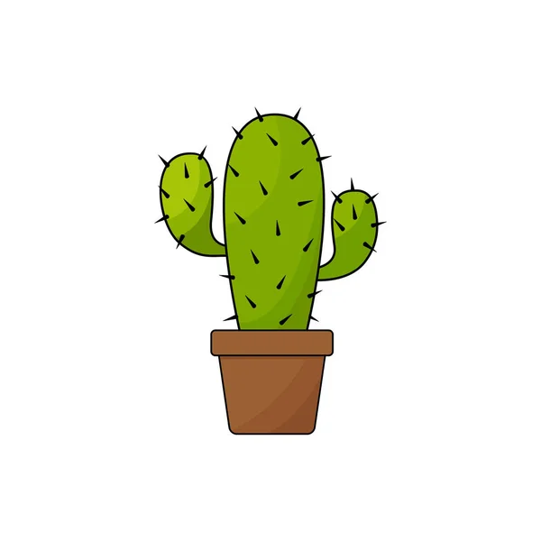 Kaktus im Topf farbige Abbildung, Pflanzen-Logo auf weißem Hintergrund. — Stockvektor