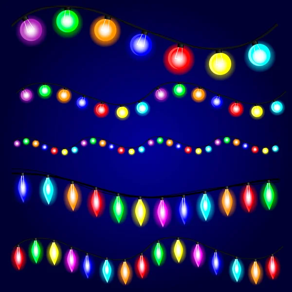 Brillantes bombillas de diseño. Guirnaldas, decoraciones de Navidad. vector . — Vector de stock