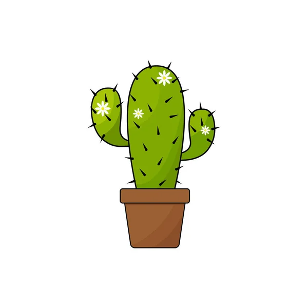 Blooming Cactus Illustration. Flat Potted Flowering Cactus Vector — Stock Vector