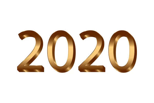 2020 goud 3D-nummer geïsoleerd op witte achtergrond. Heldere gouden design wenskaart, kerst banner, vakantie viering, decoratie poster, kalender vector illustratie — Stockvector