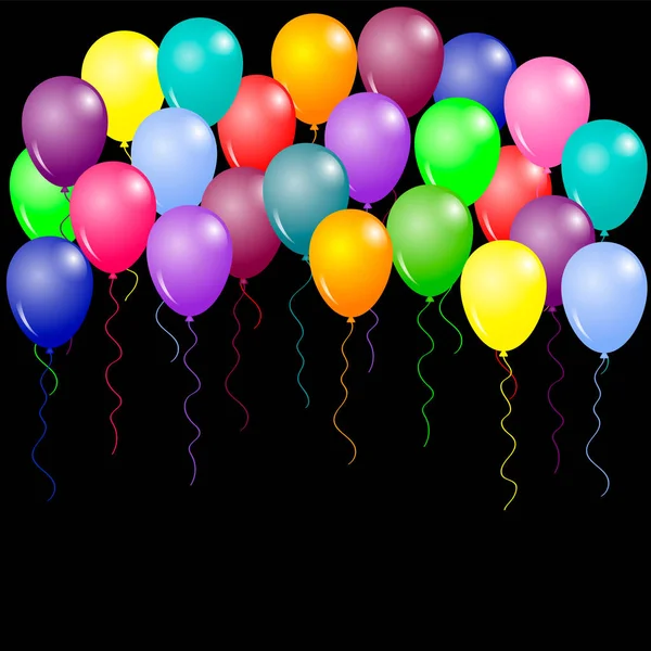 Färgglada ballonger på svart bakgrund. vektor illustration — Stock vektor