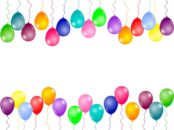 Frontera de globos coloridos, ilustración de marco para tarjetas de cumpleaños y fondos de fiesta — Vector de stock
