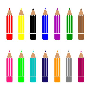 Renkli kalemler simgesi beyaz arka plan üzerinde izole ayarlayın. Vektör