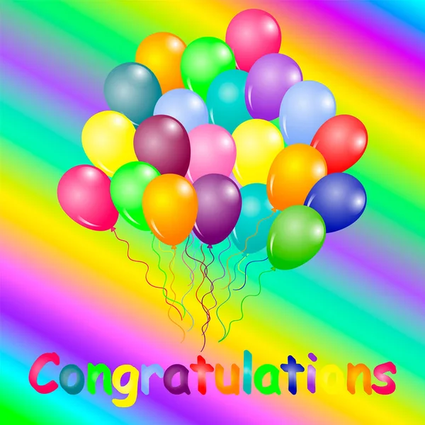 3D manojo colorido arco iris color vuelo helio transparente globo para fiesta de cumpleaños concepto ilustración para tarjeta de felicitación, invitación, cartel . — Vector de stock