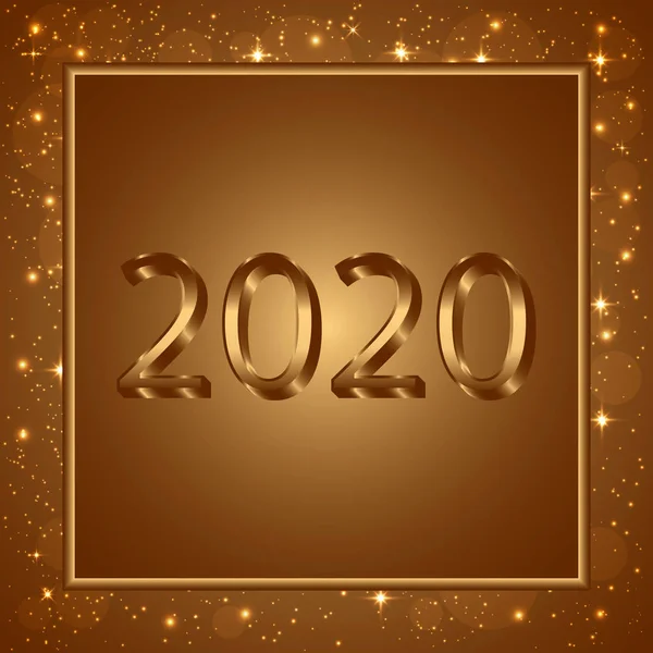 Happy New Year golden festive background. 2020 gold text design. Vector greeting illustration with golden numbers.