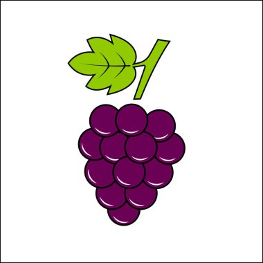 Üzüm simgesi. Basit renkli üzüm yaprağı, üzerinde beyaz izole vektör çizim