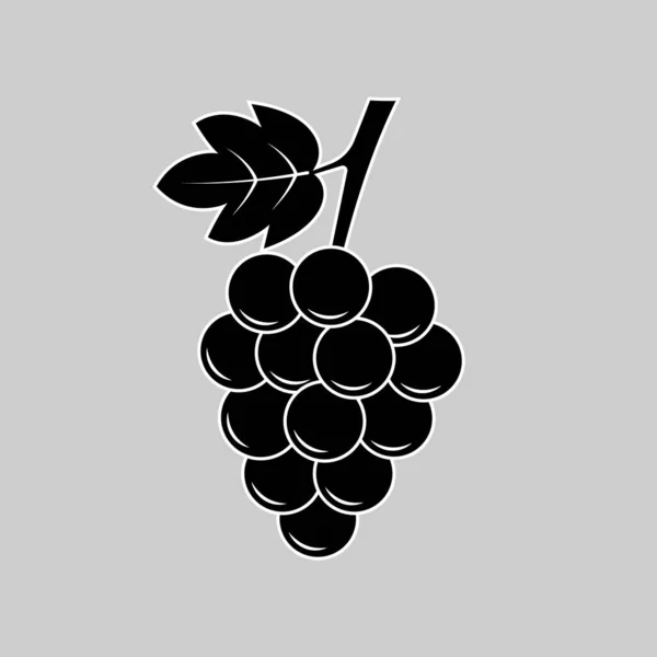 Ramo de uvas con hojas. Baya dulce simple icono plano, vector — Vector de stock
