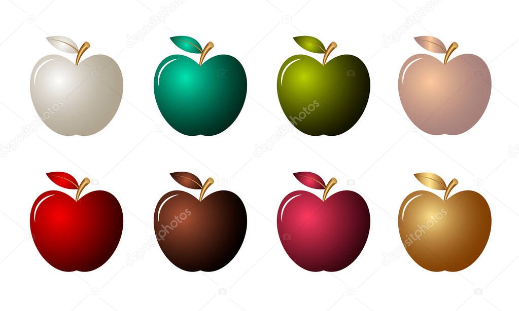 Set of colorful apples isolated on white background. vector