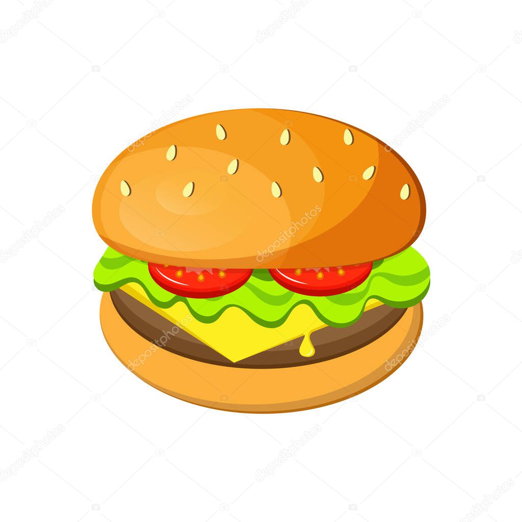 Hamburger Fast food, burger, sandwich isolated on white. Vector illustration.