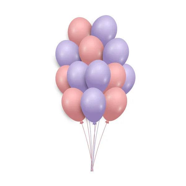 Racimo Colorido Realista Globos Cumpleaños Aislado Fondo Blanco Vector — Vector de stock