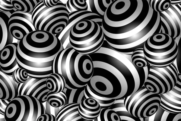 Abstract striped spheres background. Black and white Vector illustration. — Stock Vector