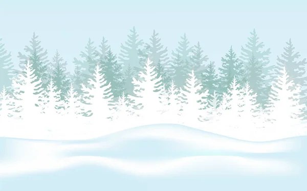 冬季森林景观雪杉树。横向横幅平面矢量图解. — 图库矢量图片