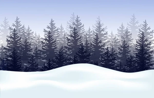 有冷杉和雪的冬季景观。横向横幅。冬天的背景B.病媒. — 图库矢量图片