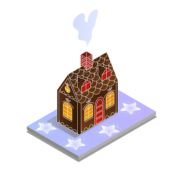 Gingerbread House Isometric. Sugar Stars. humeur de Noël — Image vectorielle