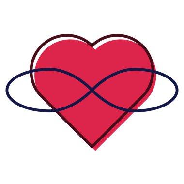 Symbol of polyamory. Heart and infinity. Endless love. White background and red heart with infinity clipart