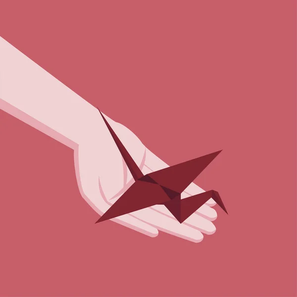 Origami guindaste papel isométrico vermelho. Mensagem do presente. Deseje felicidade. Ícone — Vetor de Stock