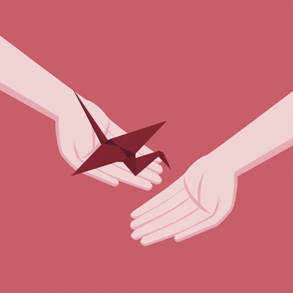 Origami papel isométrico presente guindaste vermelho. Mensagem do presente. Deseje felicidade. Ícone — Vetor de Stock