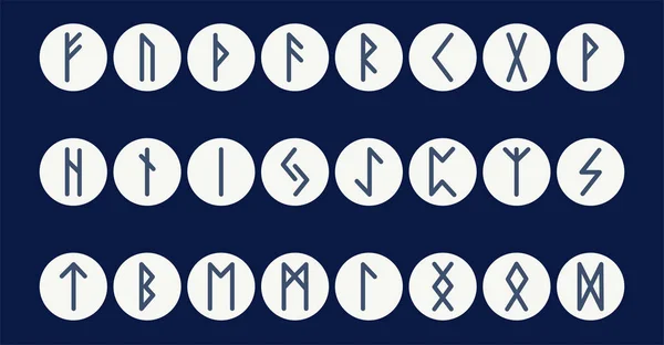 Conjunto de runas nórdicas antiguas. Alfabeto rúnica, Futhark. Antiguos símbolos ocultos. Ilustración vectorial. Antiguas letras germánicas sobre un fondo oscuro — Vector de stock