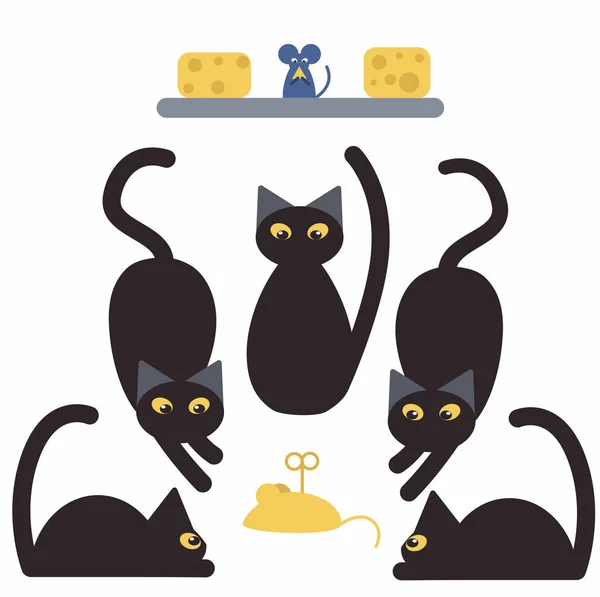 Černé kočky a myši — Stockový vektor