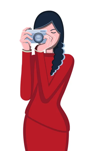 Φωτογράφος. Γυναίκα και κάμερα. Κορίτσια Άβαταρ. Πορτρέτο ενός επαγγελματία. Εικόνα από διάνυσμα. Λευκό φόντο. Μελαχρινή κορίτσι — Διανυσματικό Αρχείο