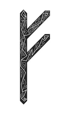 FEHU Rune. Antik Iskandinav Runes. Runes kıdemli futarka. Büyü, törenler, dini semboller. Tahminler ve tıldıklar.