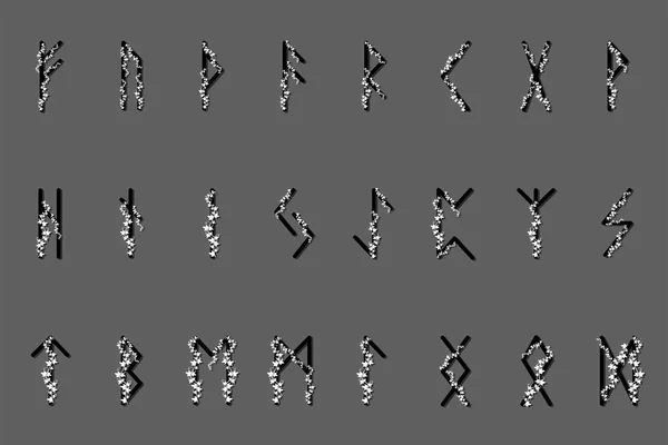 古代の北欧のルーン文字のセット。秘アルファベット、フサルク。古代のオカルトシンボルベクターイラスト。古ゲルマン文字. — ストックベクタ