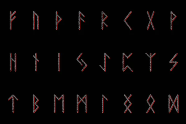 Conjunto de runas nórdicas antiguas. Alfabeto rúnica, Futhark. Antiguos símbolos ocultos. Ilustración vectorial. Antiguas cartas germánicas. Adorno, patrón . — Vector de stock
