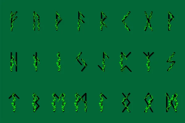 Conjunto de runas nórdicas antiguas. Alfabeto rúnica, Futhark. Antiguos símbolos ocultos. Ilustración vectorial. Antiguas cartas germánicas . — Vector de stock