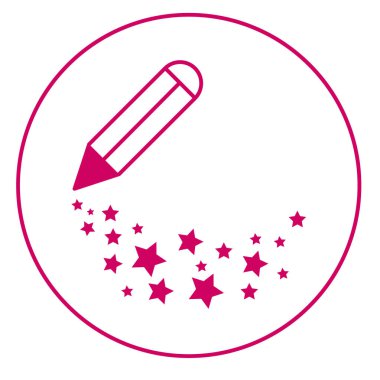 Kalem simgesi. Elle çizim. Büyülü yaratıcılık. Sanatçı için simge. Vurgular.