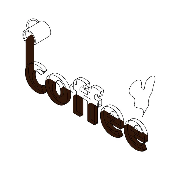 Buchstaben in Isometrie. Kaffee und Tasse. heißes Getränk. Logo für ein Café. lineare Buchstaben. — Stockvektor