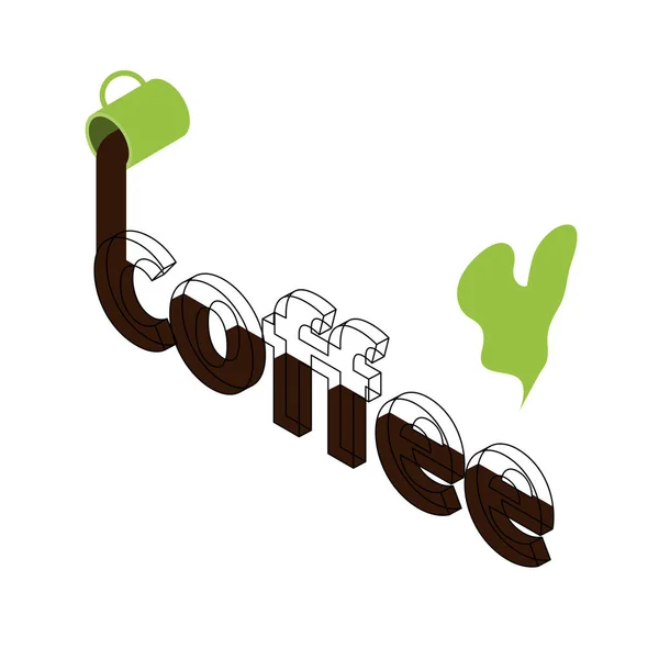 Buchstaben in isometrischem Kaffee. zwei Heißgetränke in Tassen. Logo für ein Café. Lineare Buchstaben. Ökologie. — Stockvektor