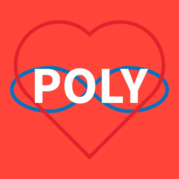 Flache Illustration. offene romantische und sexuelle Beziehungen. polyamory Symbole der Polyamory. Buchstaben - Poly. — Stockvektor