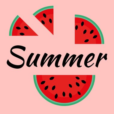 Karpuzun düz düz illüstrasyon. Sulu karpuz dilimleri. Satış, kartpostal, simgeler, vurgular için yaz illüstrasyon. Yaz.