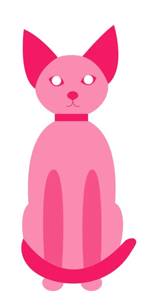 Un gatto a figura intera, seduto a guardare dritto. Gatto rosa con trasparenze in stile neon. Collare per animali. Carino e gatto kawaii — Vettoriale Stock