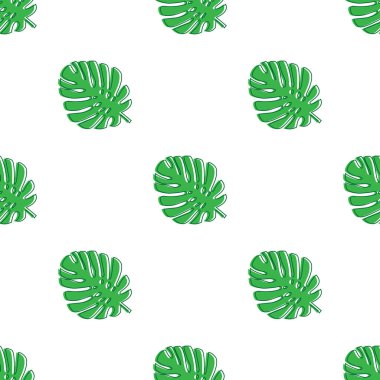 Monstera yeşil ilerler. Tropikal tema sorunsuz desen, orman, tazelik, egzotik. Dekorasyon veya arka plan için trendy desen. Vektör çizimi.