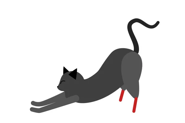 El gato está discapacitado con dolor en las patas traseras. Un gato con dentadura roja en lugar de patas traseras. El gato disfruta de la vida y los sorbos . — Archivo Imágenes Vectoriales