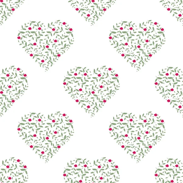 Seamless pattern with flowers and plants in the shape of a heart. Beautiful background for decoration of weddings, cards and wallpapers. For fabrics or paper. — Stock Vector