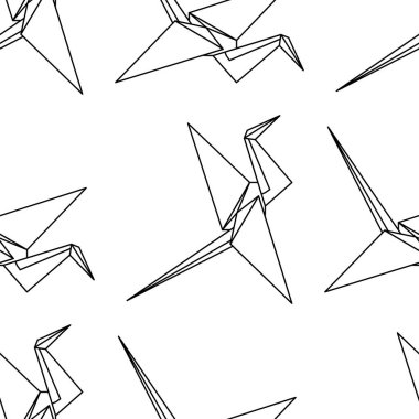 Origami vinç dikişsiz desen. Vektör düz vinç kağıttan yapılmış. Oryantal tarzda dekorasyon için uygundur, kağıt, kumaş, arka plan.