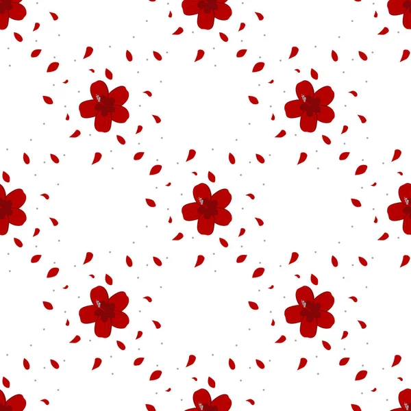 Patrón sin costura con flor de hibisco exótico rojo. Ilustración en estilo plano para decoración, tela o papel . — Vector de stock