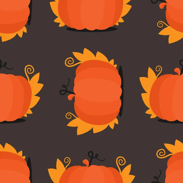 Patrón sin costuras con calabazas y hojas. Para la decoración de la fiesta de la cosecha, calabazas, otoño, festival del solsticio de otoño, Halloween . — Vector de stock